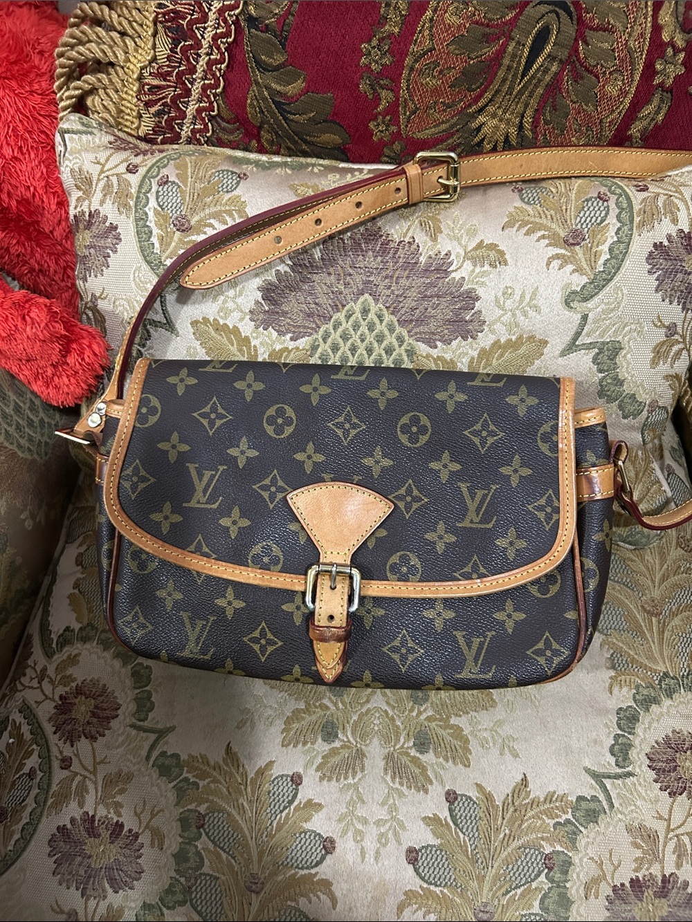 Vintage leather body cross Canvas Crossbody with Vachetta Trim - Brown/Tan